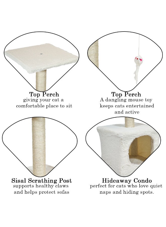 NNC PETS Cat tower with Scratch pole, Anti-scratch and Cat nail care post, 60 cm Protect furniture for Indoor cats and kittens, Small cat tree with Resting platform, Cozy Condo and Hanging Toy (Beige) - Image 3